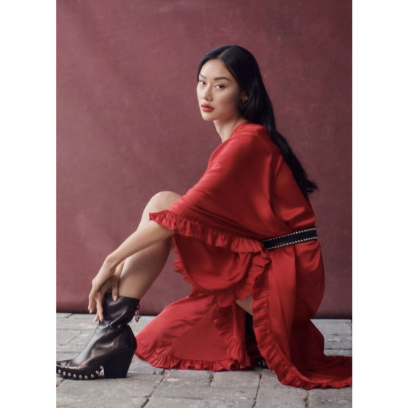 Anthropologie Hutch One-Shoulder Ruffled Maxi Dress Extra Small - Picture 2 of 8